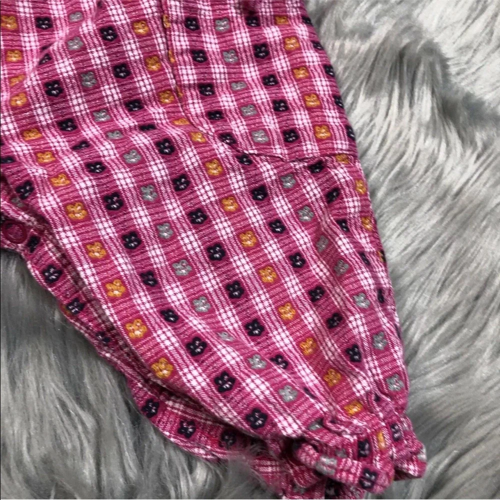 Vintage Baby Disney Pink Plaid Minnie Mouse Overalls Romper